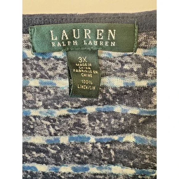 Lauren Ralph Lauren Top 3X Blue Tie Dye Linen Poncho Beach Cover Boho Chic Flowy - Picture 2 of 4